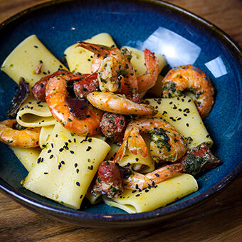 Garnelen Merguez Pasta aus dem Römertopf
